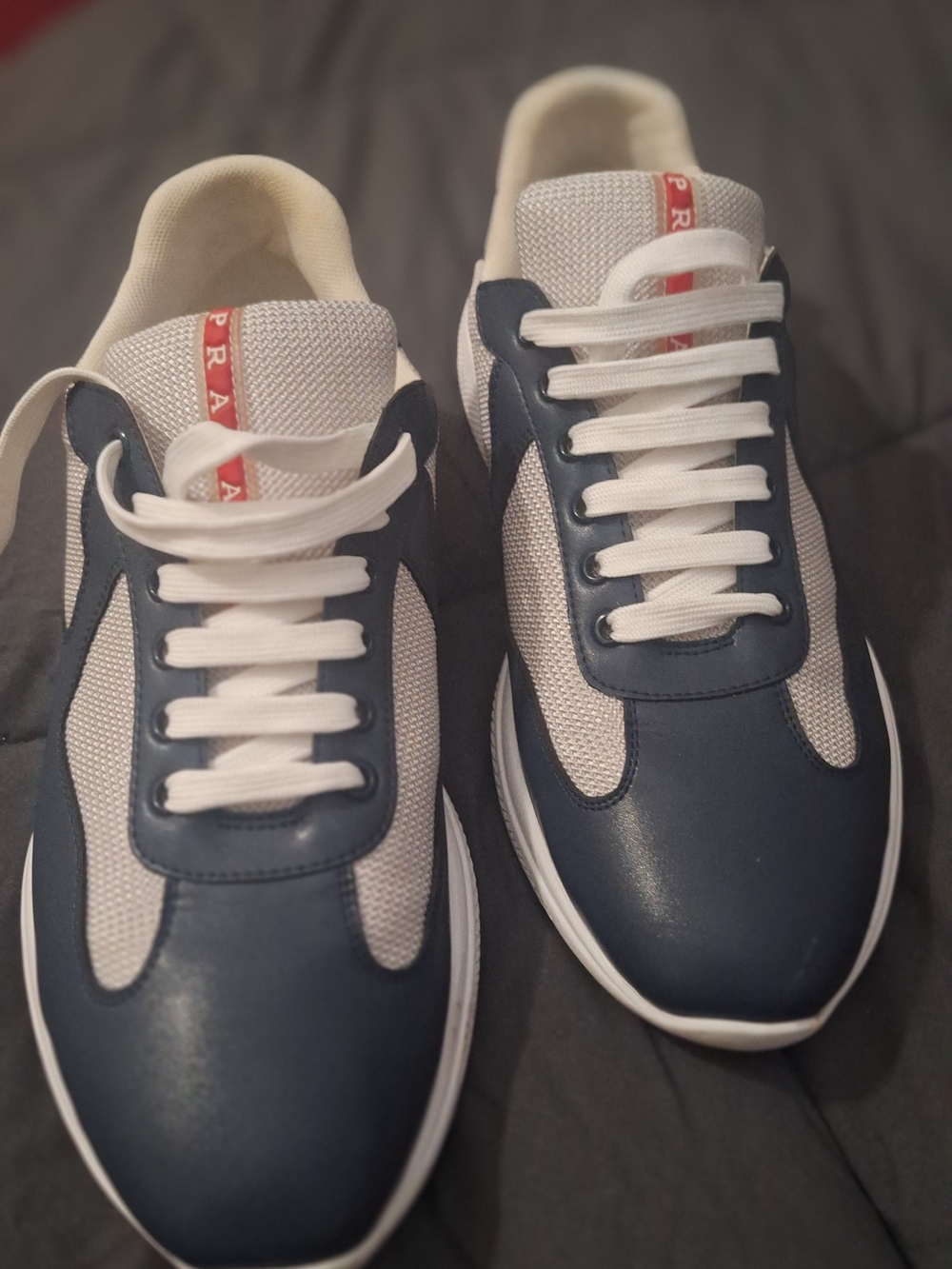 Prada Navy and White Men's Low-Top Sneakers